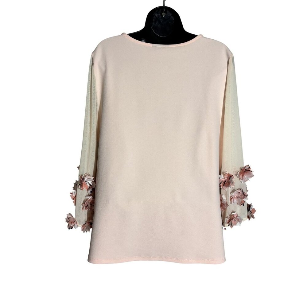 Alfani Large Light Pink 3/4 Sleeve Top With Floral Appliqué Mesh Sleeves - Picture 4 of 12